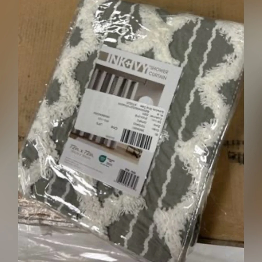 INK+IVY Imani Cotton Printed Shower Curtain with Chenille